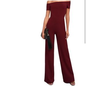 Lulu’s Off the Shoulder Maroon/Burgundy Jumpsuit Size M